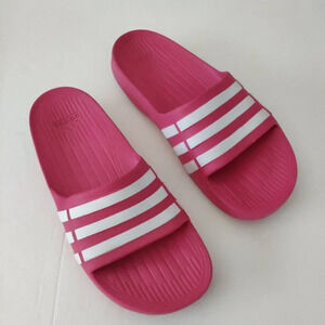 Adidas Pink & White Stripes Slides Adilette Comfort Slipper Shoes  Size